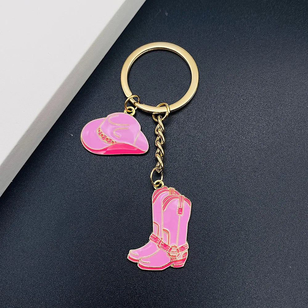 Pink Cowgirl Boot Keychain