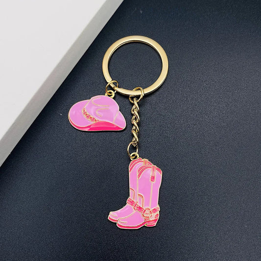 Pink Cowgirl Boot Keychain